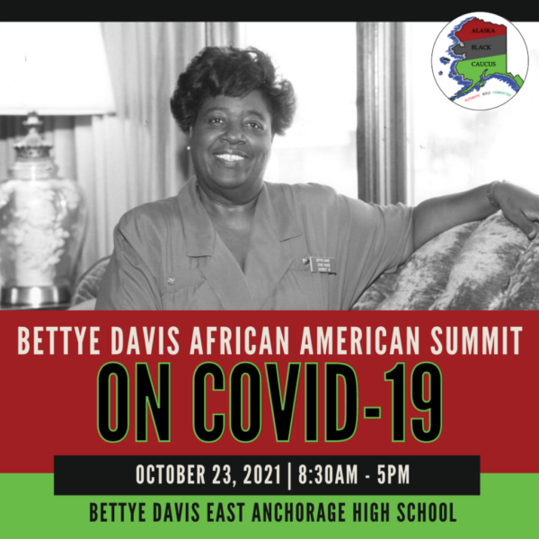 A sign says "Bettye Davis African American Summit on COVID-19"