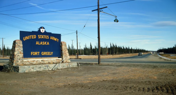 A sign says: United States Army Alaska, Fort Greely