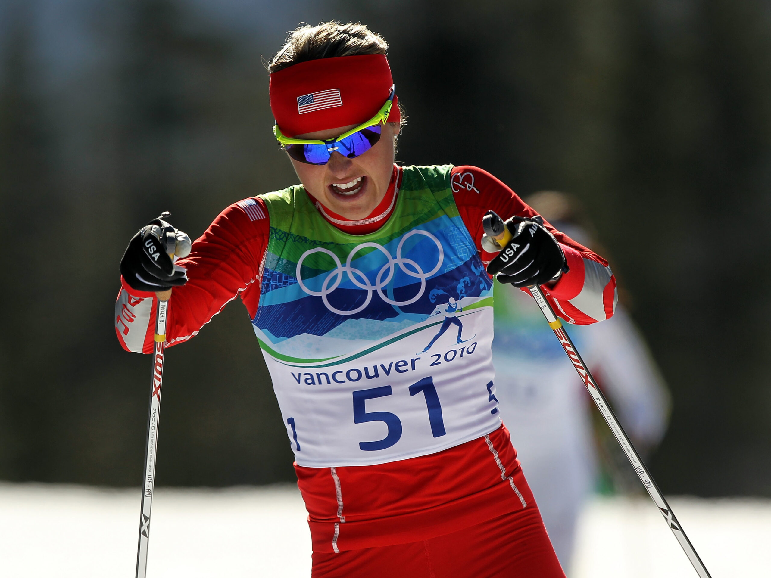 A woman skiing in the Olympics