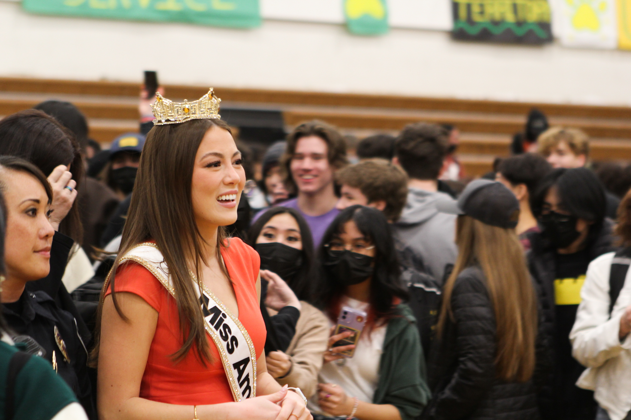 Miss America(Emma Broyles) chatting with students at Service High School.