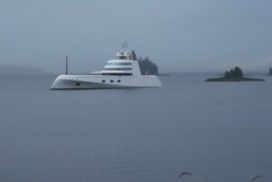 An extravagant white boat off the coast of Alaska