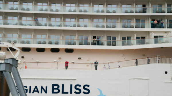 The outside of a big cruise ship