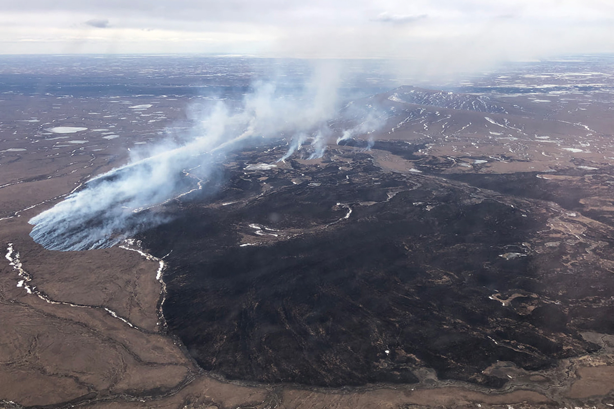 A large tundra fire seen from the air