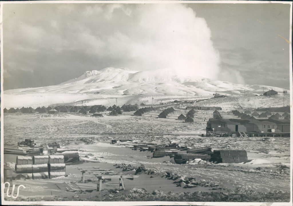 a black and white photo of Adak Island