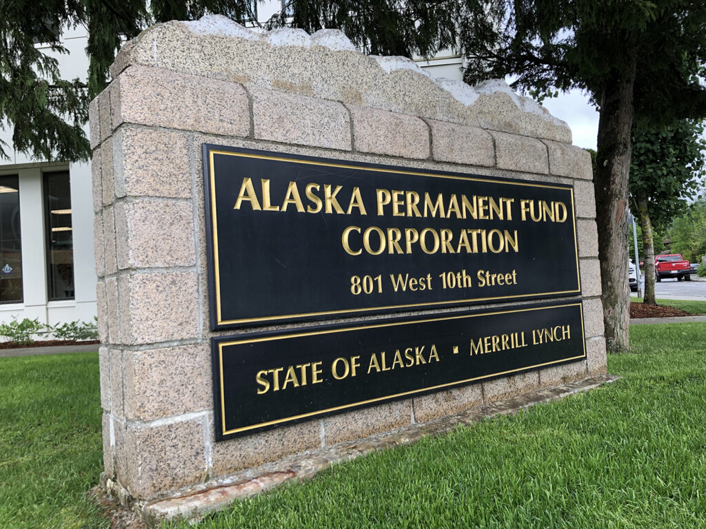 a sign says "Alaska Permanent Fund Corporation"