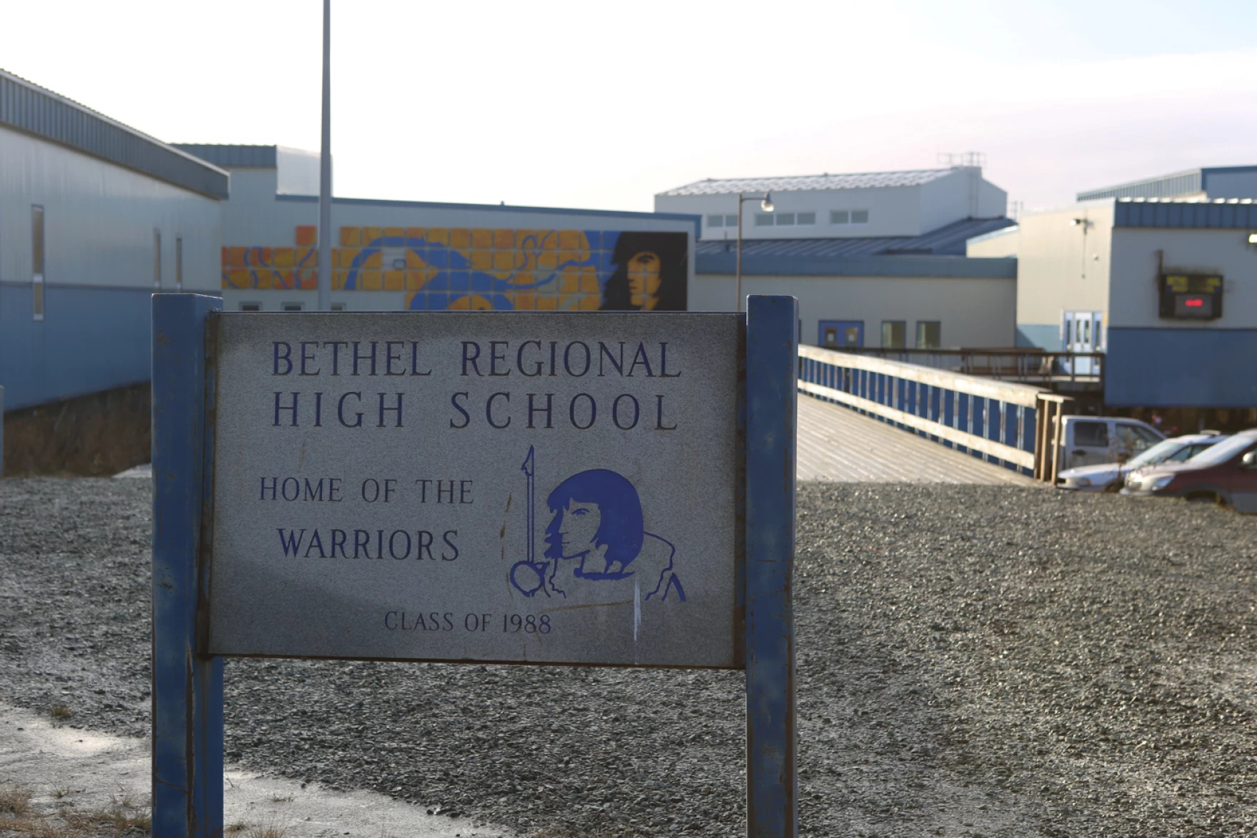 an outdoor sign says Bethel Regional High School