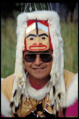 A man in Alaska Native apparel