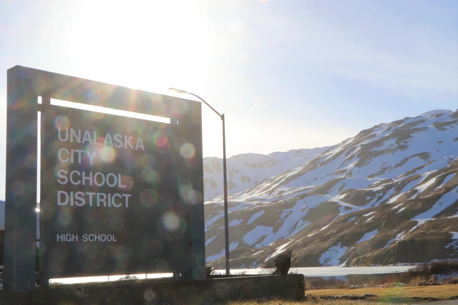 an Unalaska City School District sign
