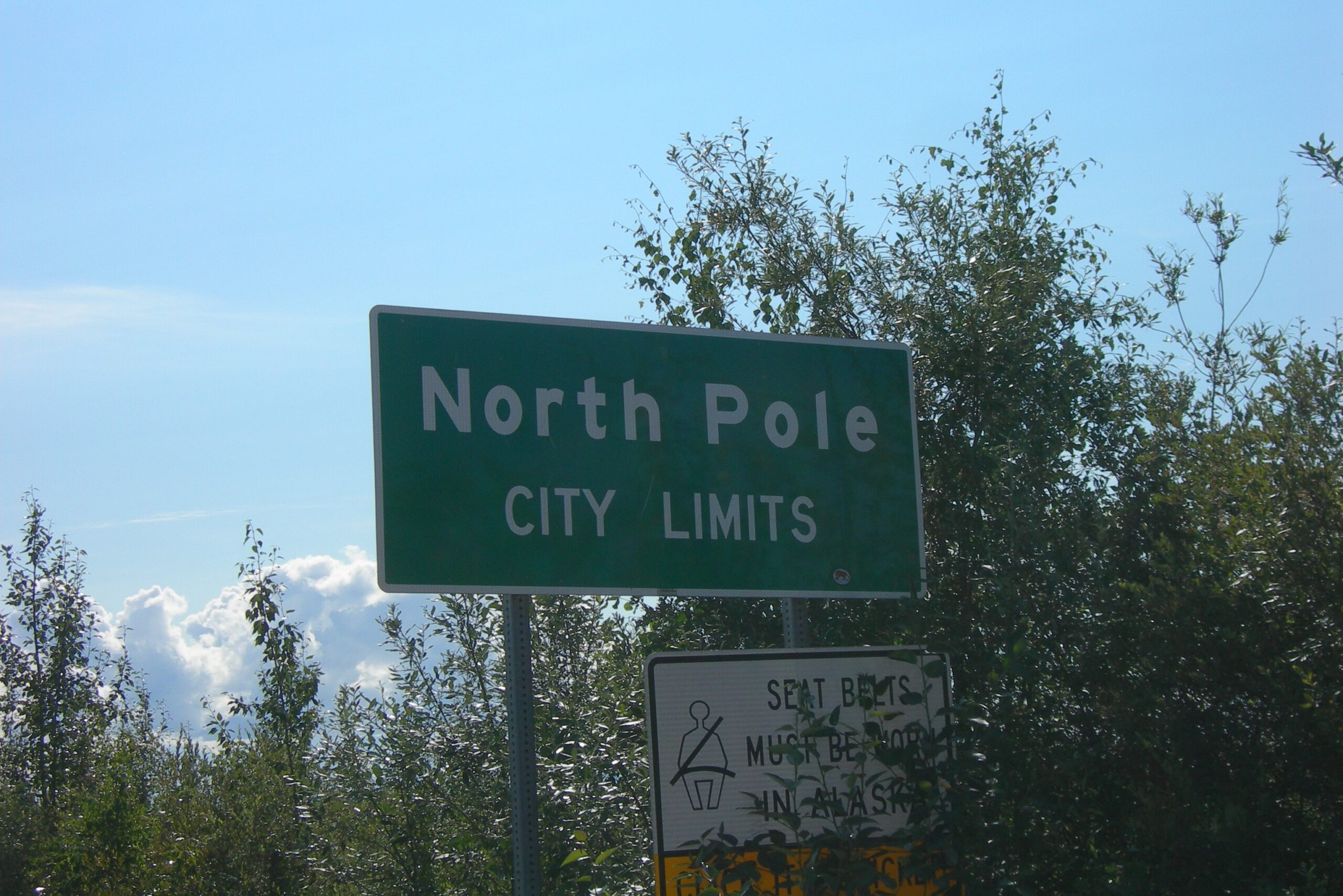 A street sign says North Pole City Limits