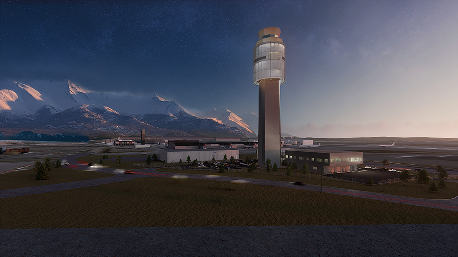 an artist's rendering of an air traffic control tower