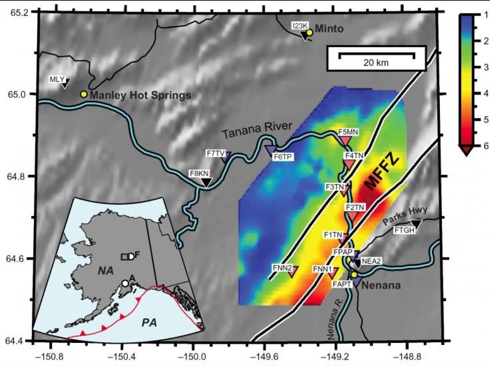 a map shws deep basin depth around nenana
