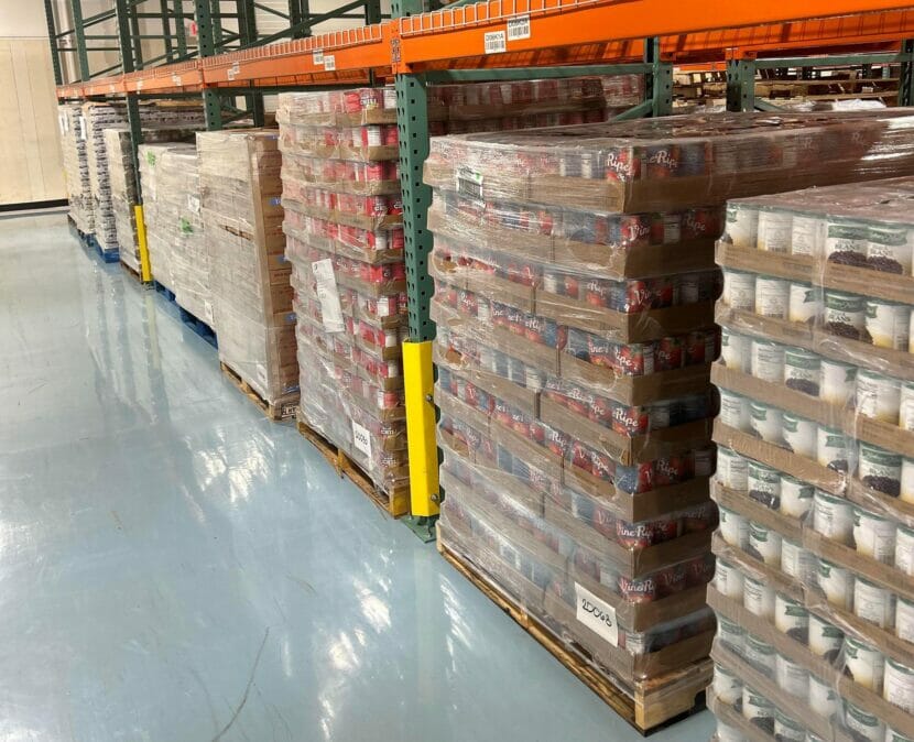 stacks of food in a warehouse