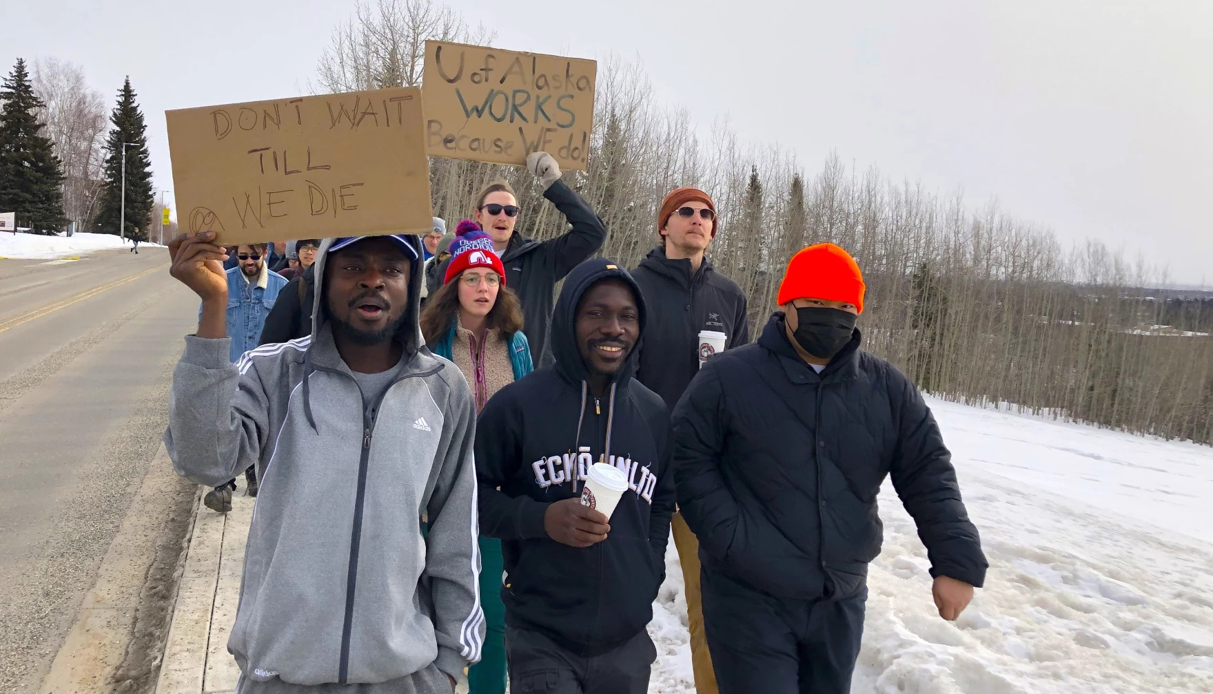 Students march in Fairbanks