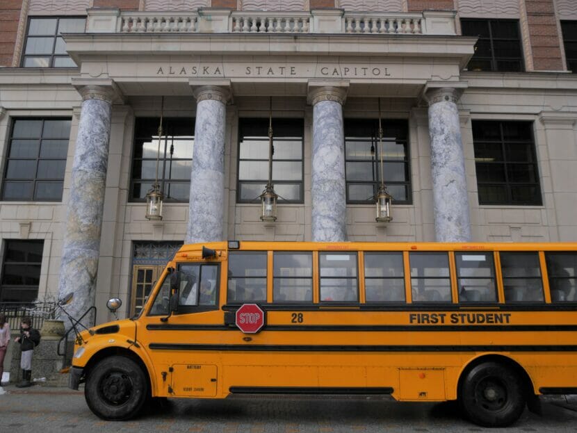 a school bus at the state Capitol