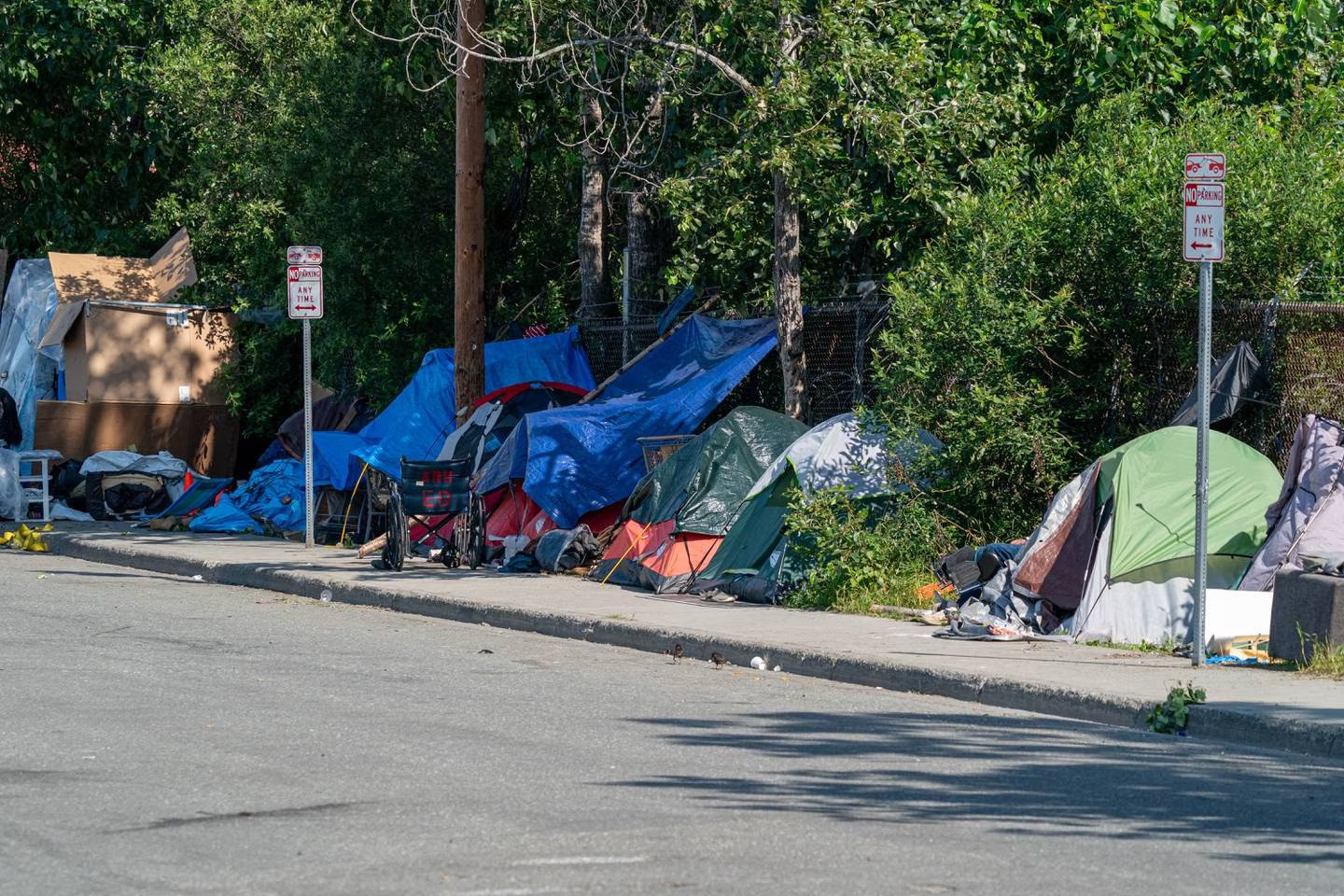tents along the sidewalk