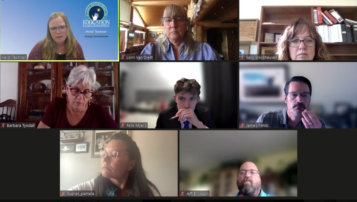 A screenshot of the Alaska Board of Education and Early Development's Zoom meeting on July 26, 2023. 