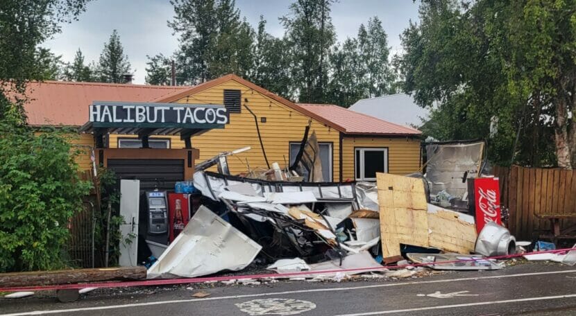 a destroyed taco truck