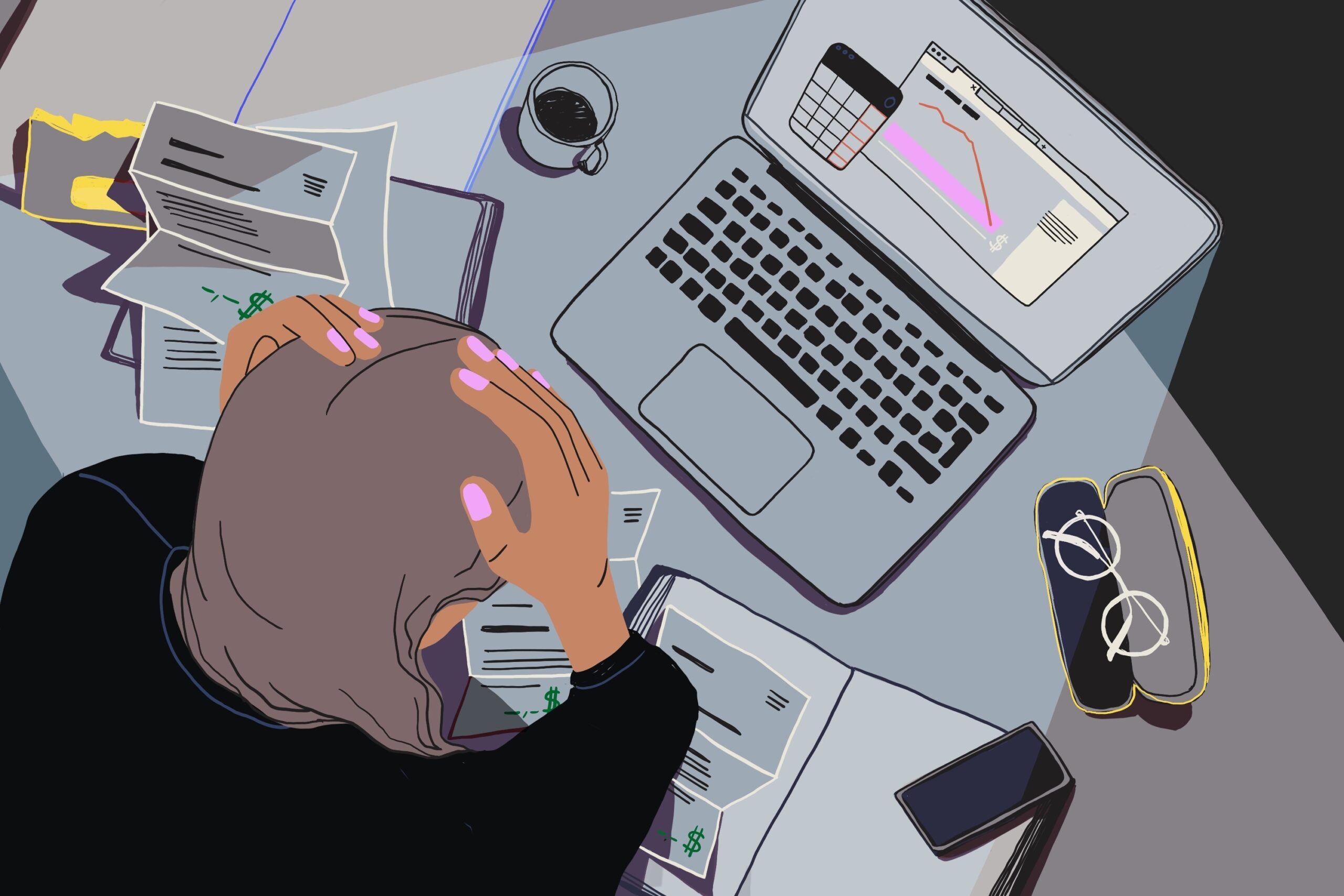 an illustration of a woman at a computer