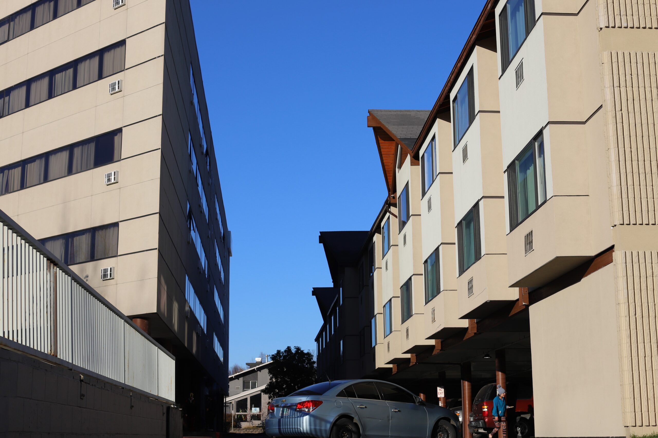 An alley and exterior of two buildings