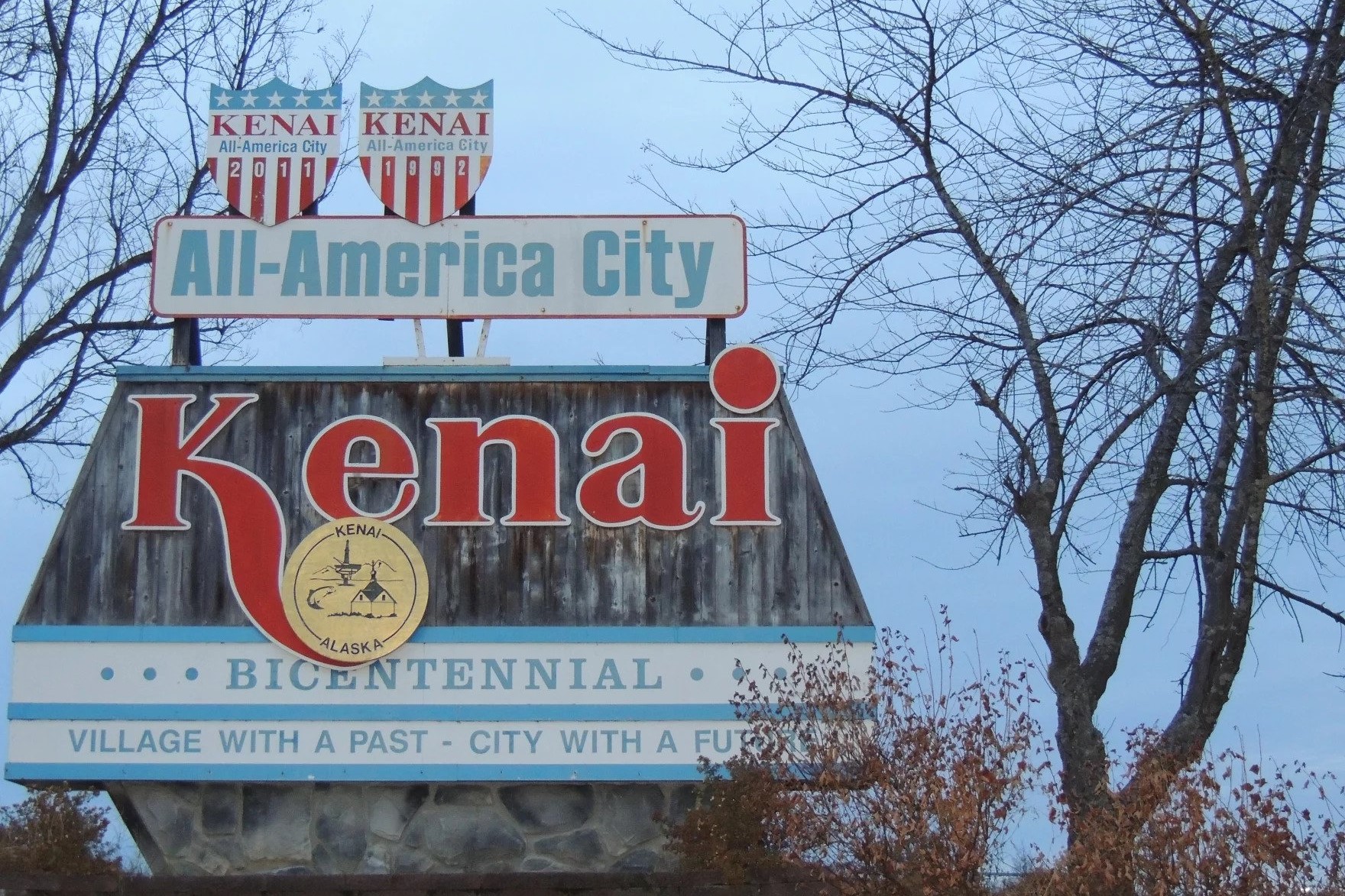 a sign says "All-American City Kenai"