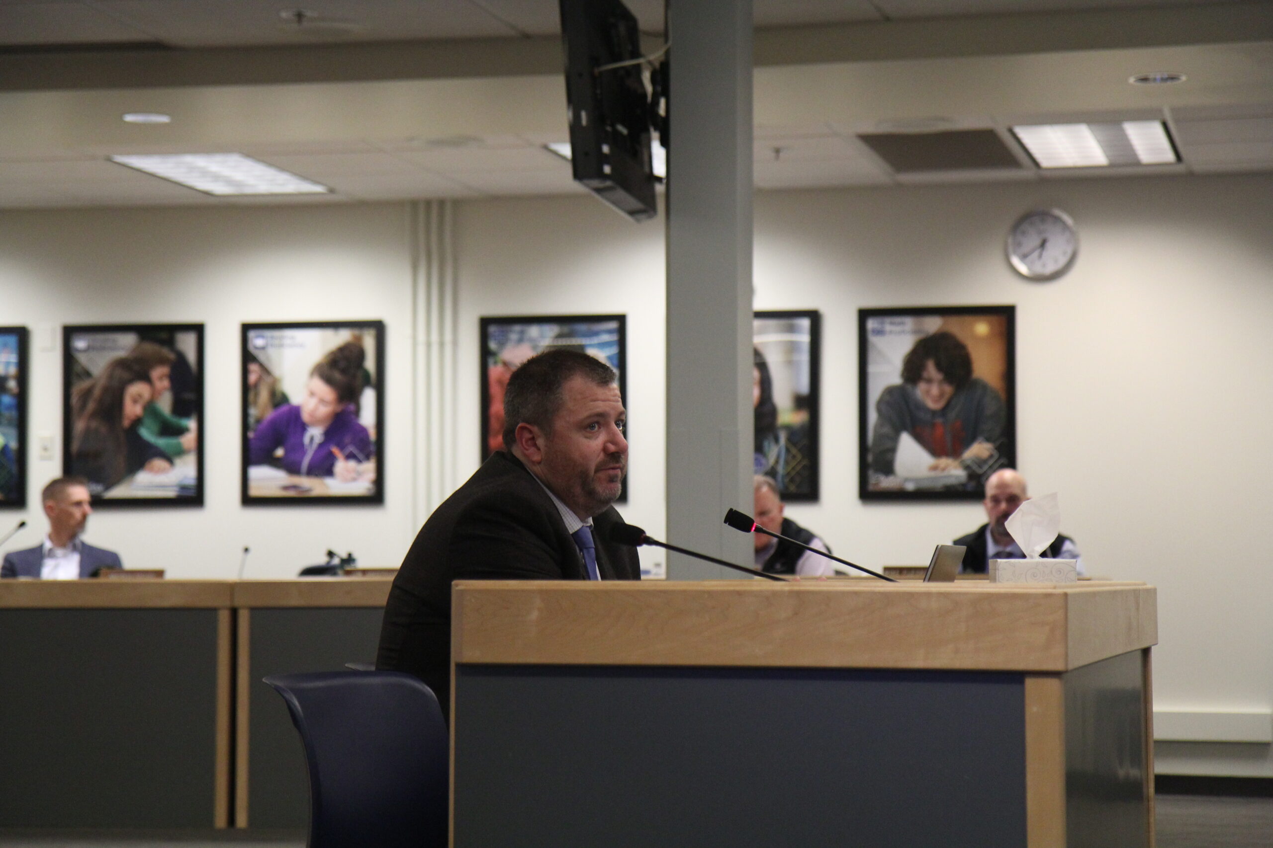 Anchorage School District Chief Financial Officer Andy Ratliff speaks to the Anchorage School Board.