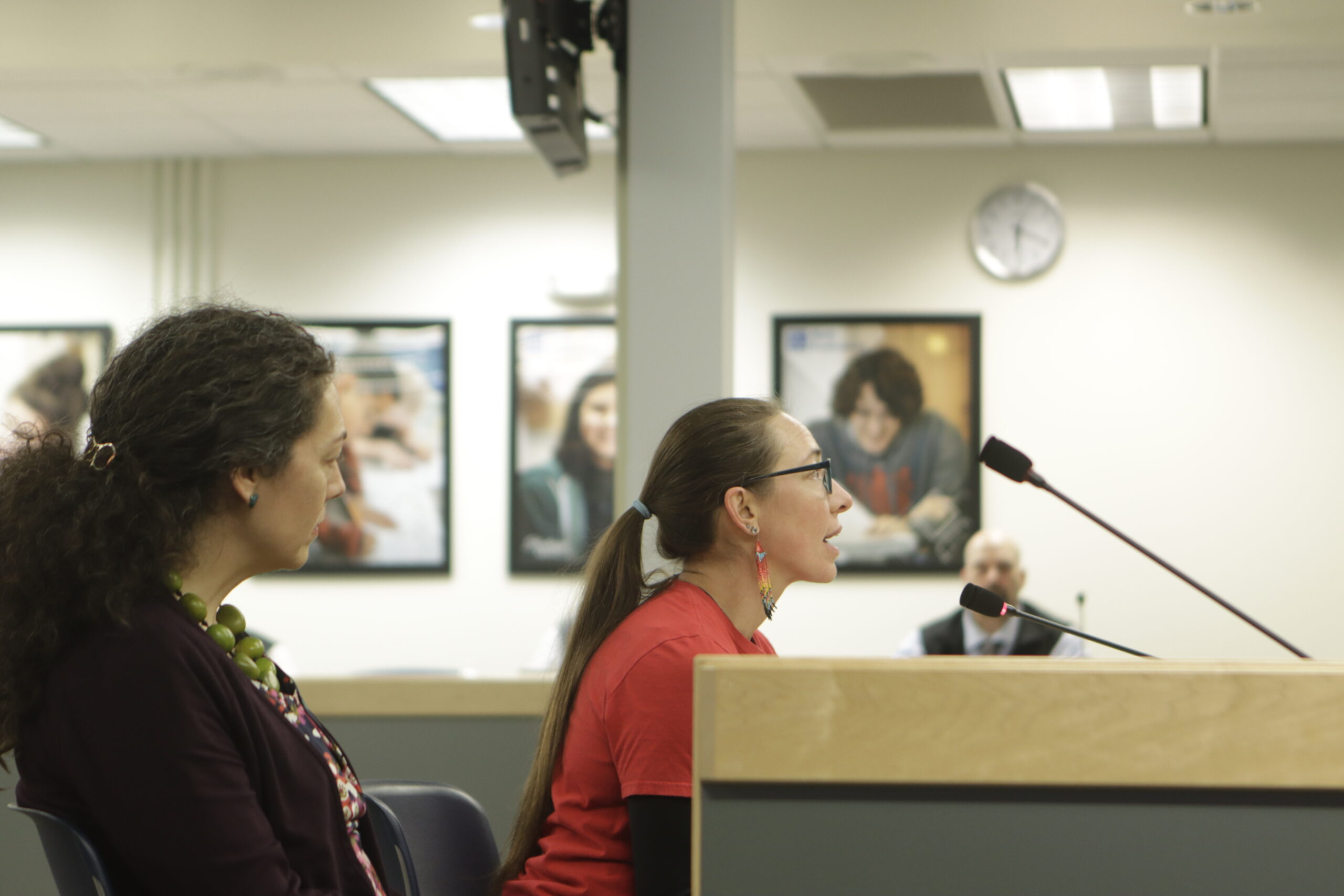 Chugiak IGNITE teacher Katharine Thomas testifies to the Anchorage School Board about the program.