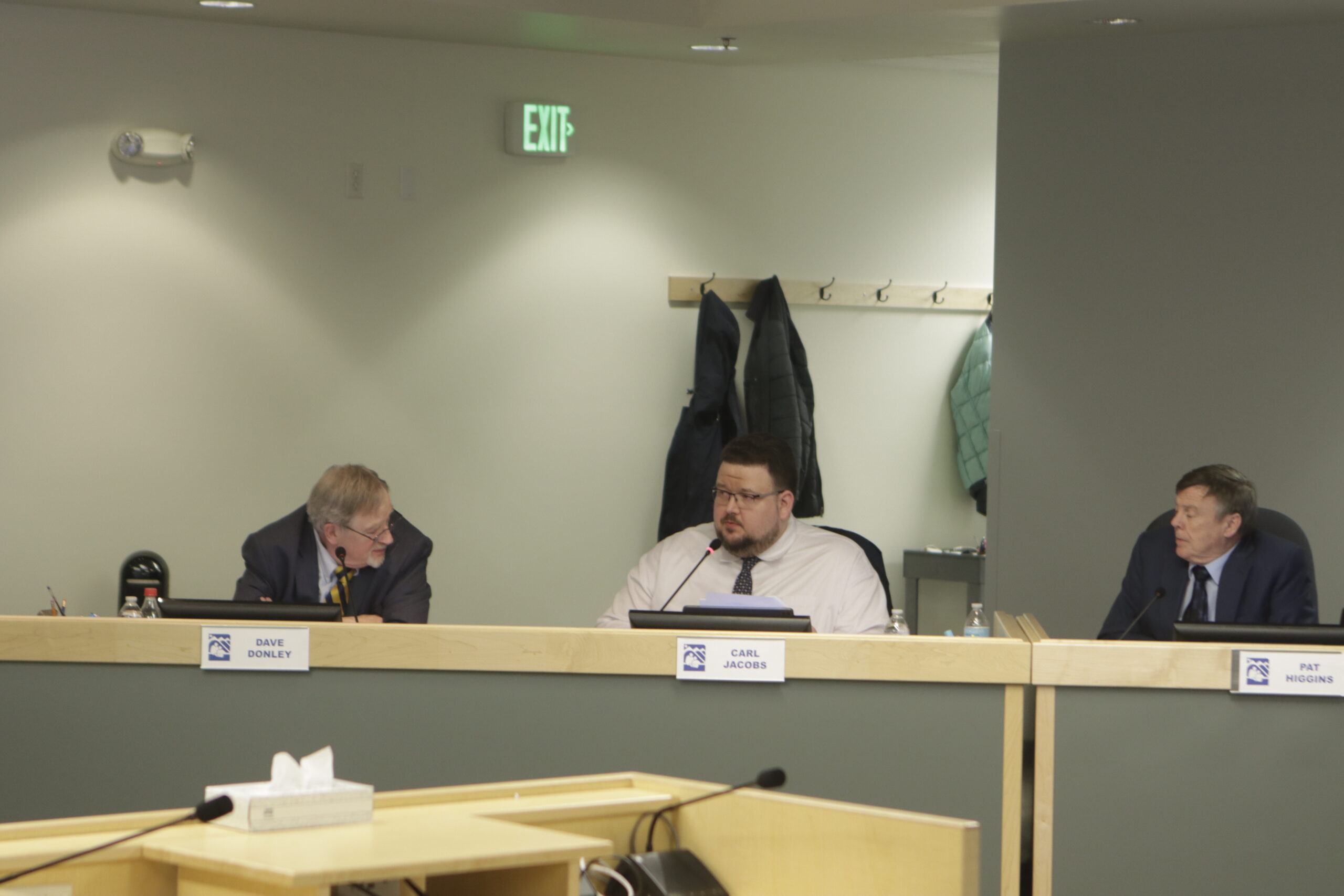 Anchorage School Board members Dave Donley, Carl Jacobs and Pat Higgins.