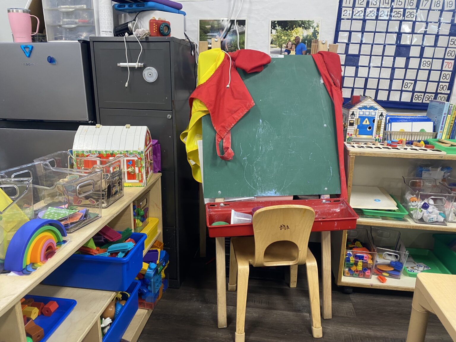 an easel in a childhood classroom