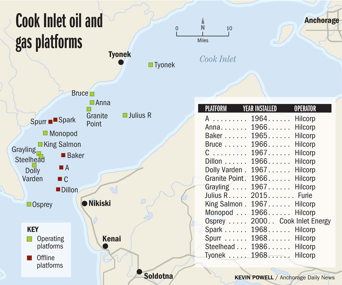 a map that shows cook inlet's oil and gas platforms