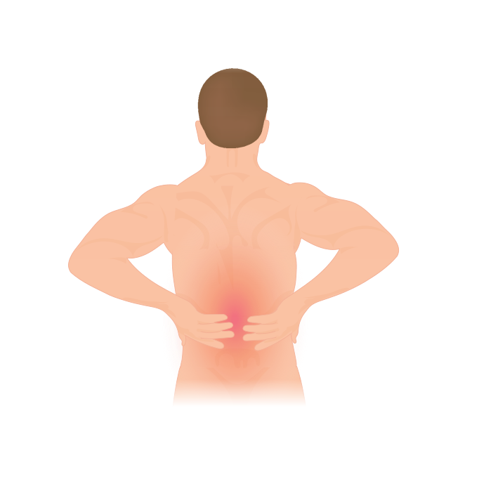 A man with his hands on his lower back showing pain.