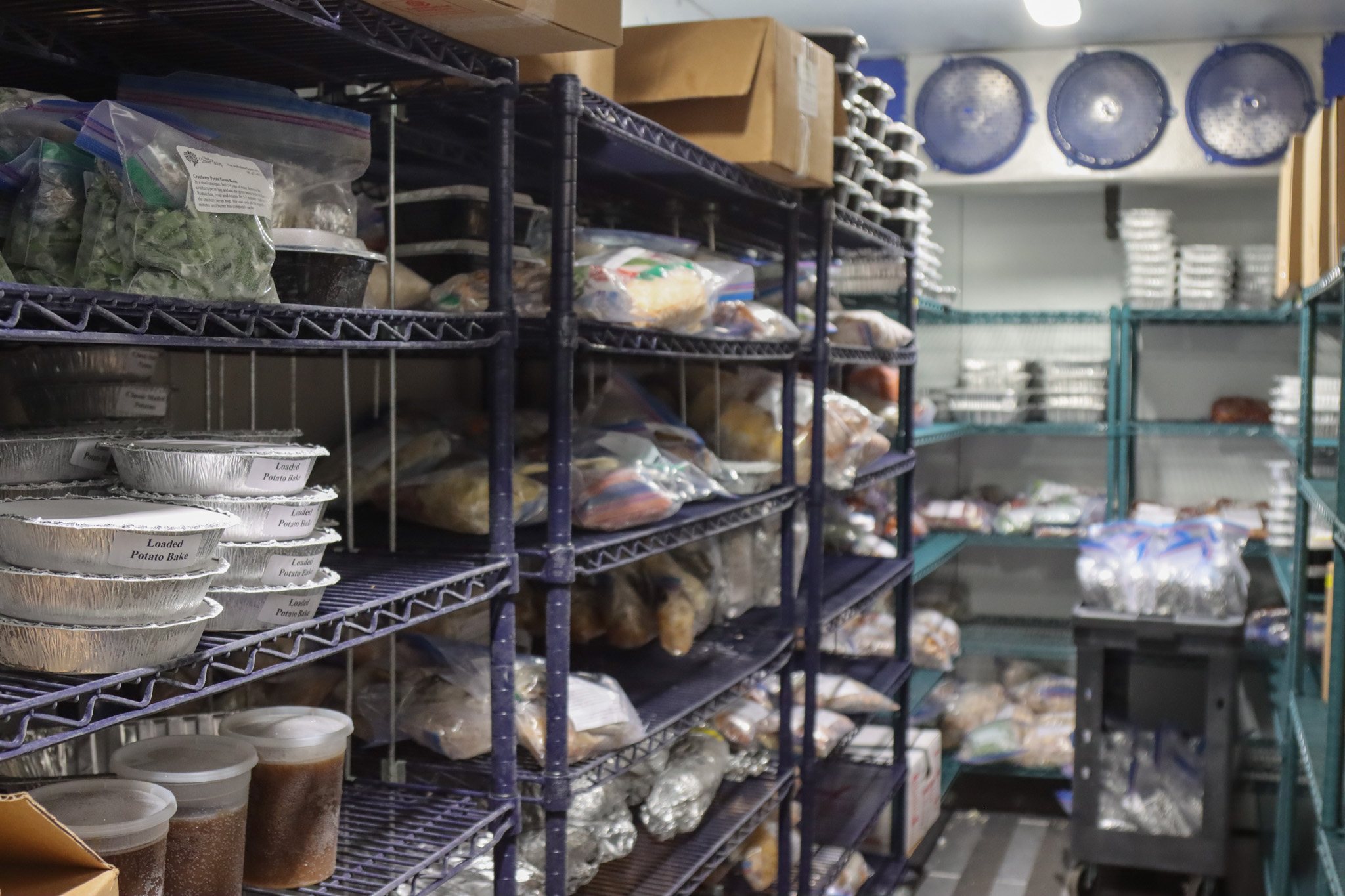 Food in a walk-in freezer