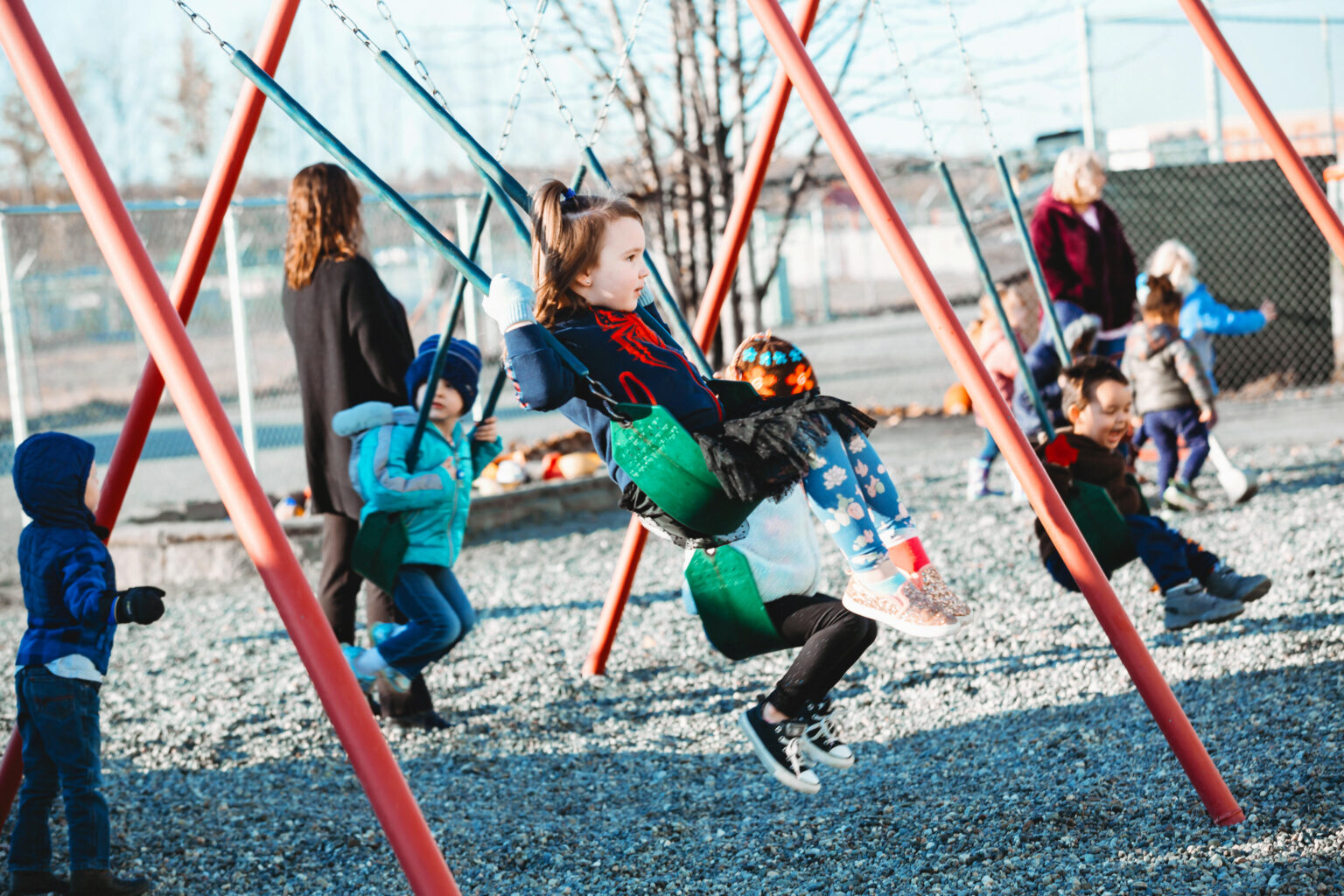 students plaything connected a playground