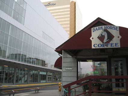 Across from Dena'ina Convention Center, Dark Horse Coffee finds new life as construction nears completion
